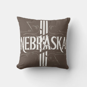 Nebraska Art Deco Stripe Throw Pillow 16x16