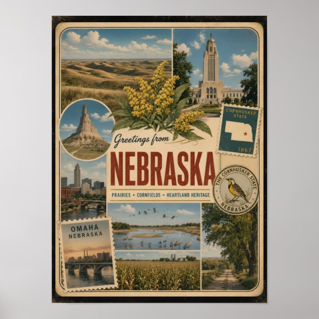 Nebraska Authentic Vintage Style Poster (Front)