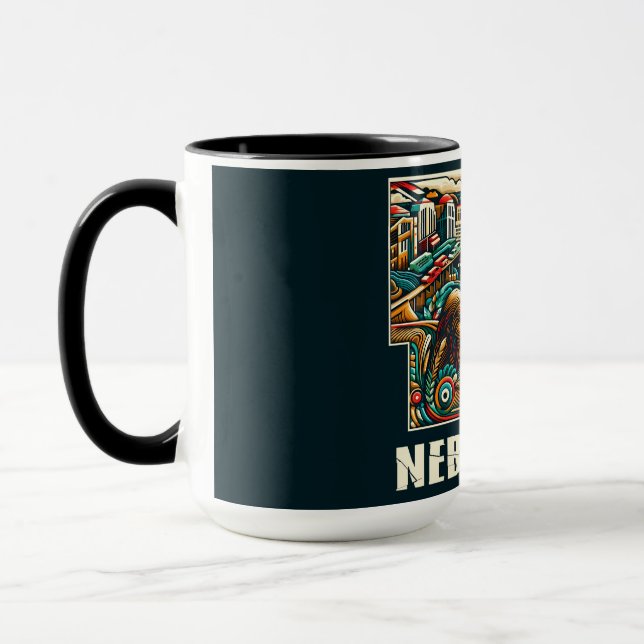 Nebraska Bold Geometric City Skyline Art Mug (Left)