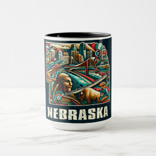 Nebraska Bold Geometric City Skyline Art Mug