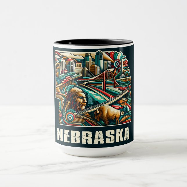 Nebraska Bold Geometric City Skyline Art Mug (Center)