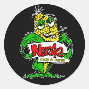 Nebraska Cartoon Corn Cob Classic Round Sticker