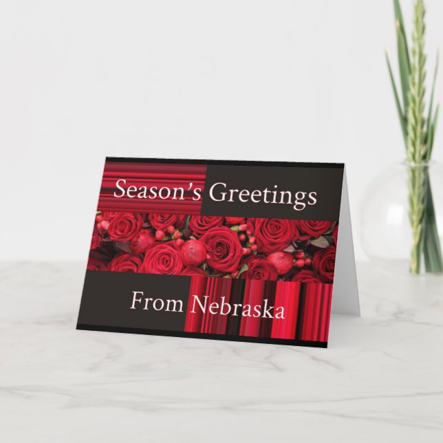 Nebraska Christmas Card with roses (Front)