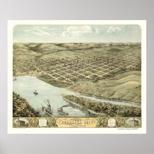 Nebraska City, NE Panoramic Map - 1868 Poster