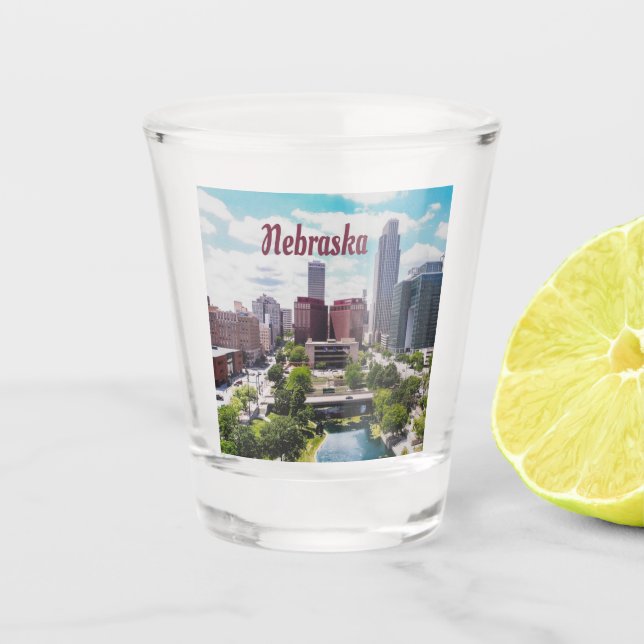 Nebraska City Skyline Omaha Shot Glass (Front)