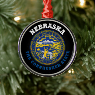 NEBRASKA CORNHUSKER STATE FLAG METAL TREE DECORATION