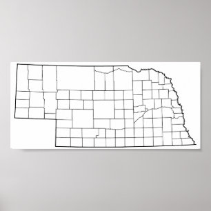 Nebraska Counties Blank Outline Map Poster