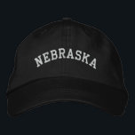Nebraska Embroidered Adjustable Cap Black<br><div class="desc">A Basic Adjustable Cap embroidered with the (customisable) text Nebraska. Select the hat and text colour and style of your choice.</div>