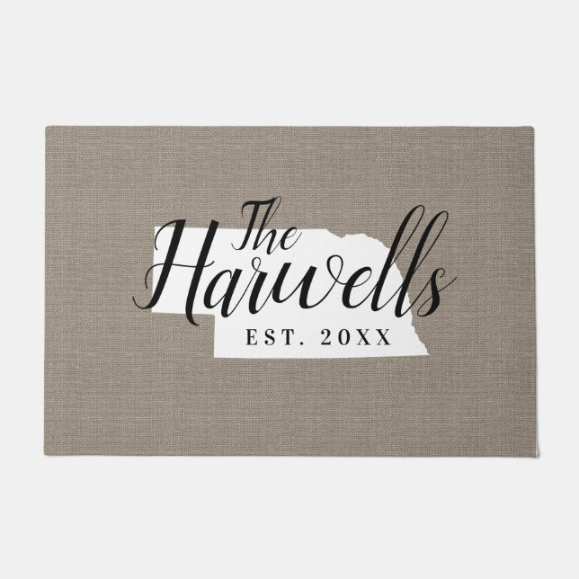 Nebraska Family Monogram State Doormat (Front)