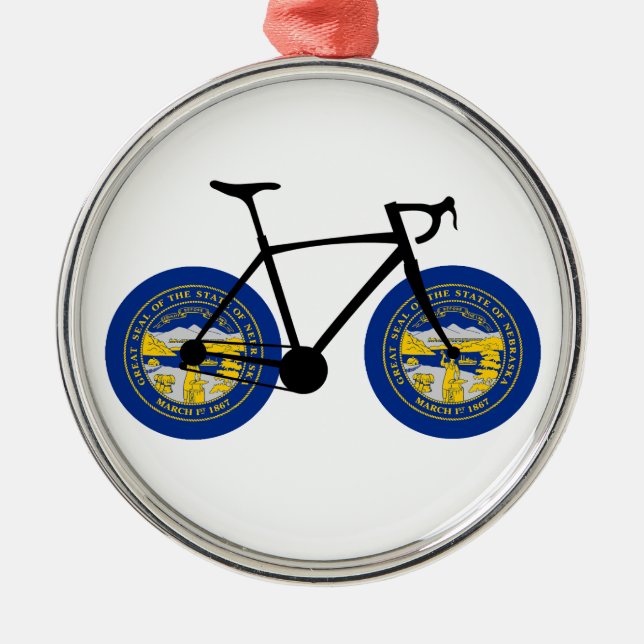 Nebraska Flag Cycling Metal Tree Decoration (Front)