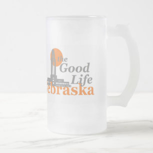 NEBRASKA FROSTED GLASS BEER MUG