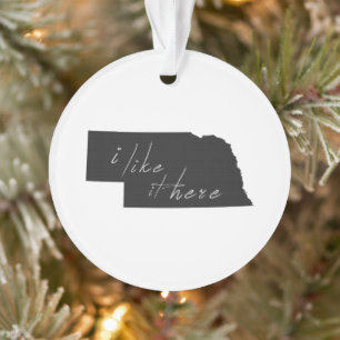 Nebraska I Like It Here State Silhouette Black Ornament
