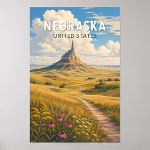 Nebraska Illustration Travel Art Vintage Poster