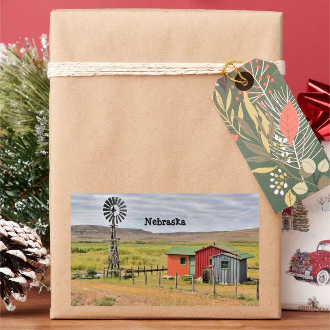 Nebraska landscape rectangular sticker (Holiday)