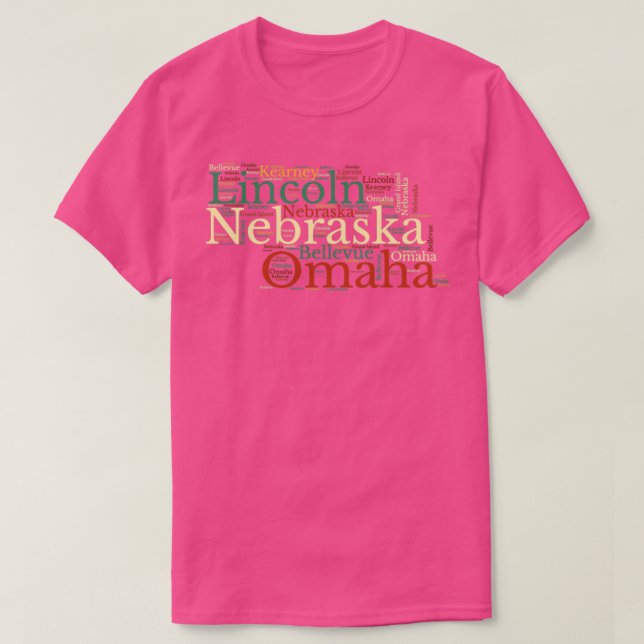 Nebraska Map and Cities  T-Shirt (Design Front)