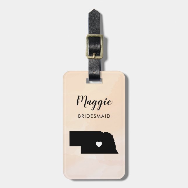 Nebraska Map Luggage Tag, Wedding Party Welcome Tag (Front Vertical)