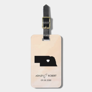 Nebraska Map Wedding Luggage Tag, Couple's Name Tag