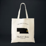 Nebraska Map Wedding Welcome Bag Tote Black, Gold<br><div class="desc">Wedding weekend welcome gift bag for out of town guests to your wedding,  featuring image of Nebraska,  with gold heart.  Fill tote with your favourite goodies.</div>