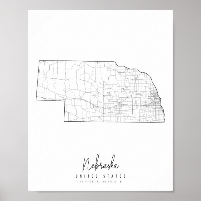 Nebraska Minimal Street Map Poster (Front)