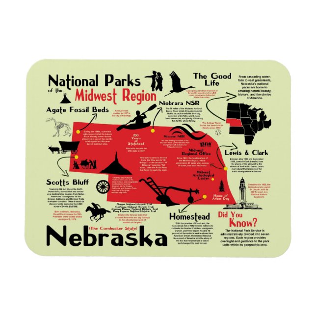 Nebraska National Parks Map Magnet (Horizontal)