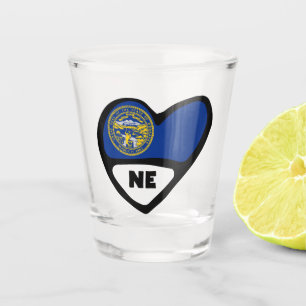 Nebraska, NE State Flag In Heart Shot Glass