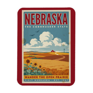 Nebraska Prairie Farm Illustration Travel Art Magnet