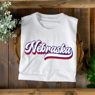 Nebraska Red White and Blue Vintage Script T-Shirt