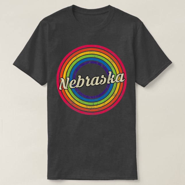 Nebraska Retro Rainbow Faded Style T-Shirt (Design Front)