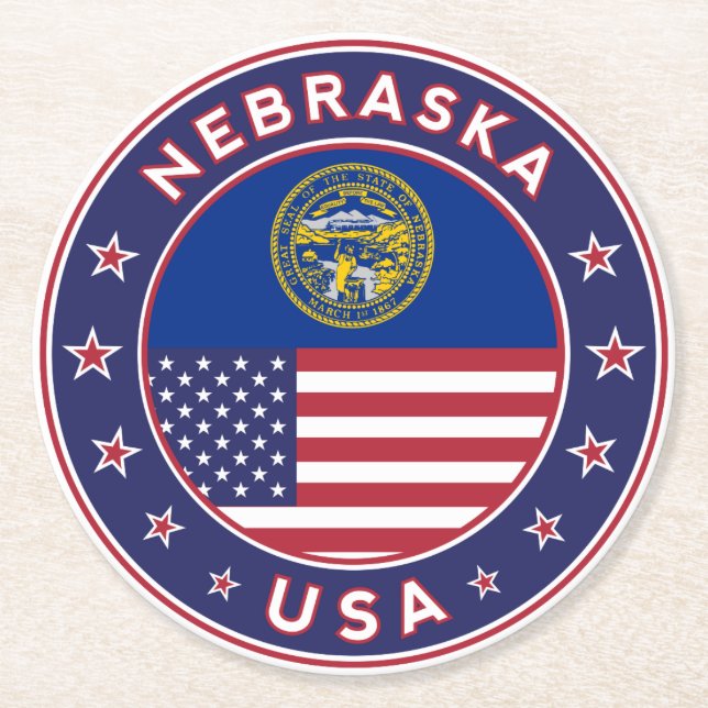 Nebraska Round Paper Coaster (Front)