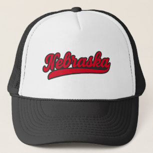 Nebraska Script Logo   Retro Red State Pride Trucker Hat