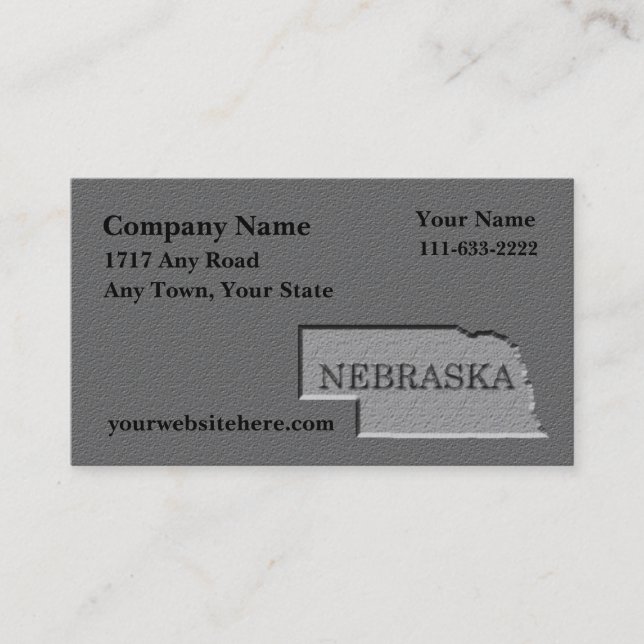 Nebraska State Business card  carved stone look (Front)