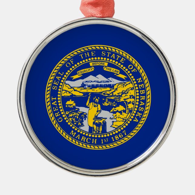 Nebraska State Flag Design Metal Tree Decoration (Front)