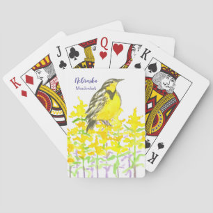 Nebraska State Gift Meadowlark Bird Watercolor Playing Cards