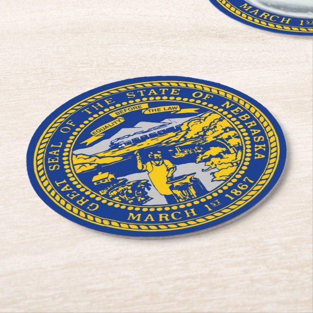 Nebraska State Map Cornhusker pride Round Paper Coaster (Angled)