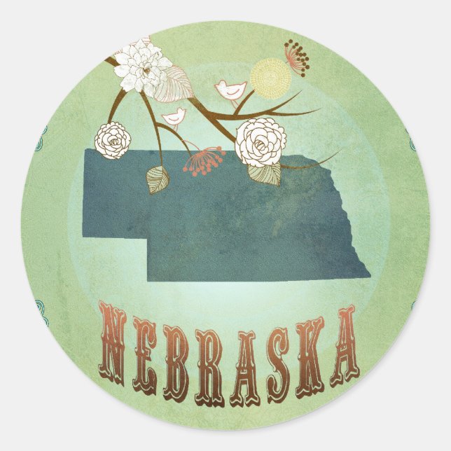 Nebraska State Map – Green Classic Round Sticker (Front)