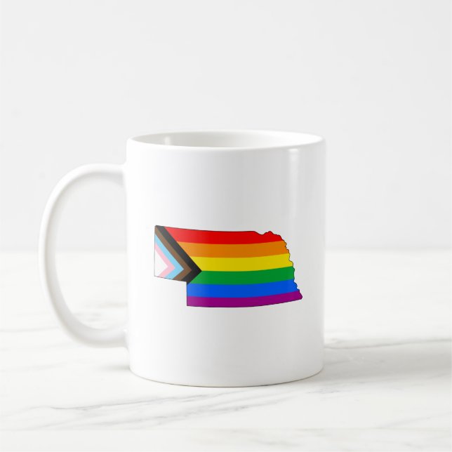 Nebraska State Pride LGBTQ Progress Pride Coffee Mug (Left)