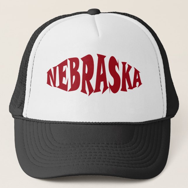 Nebraska Stylised Red Text Trucker Hat (Front)