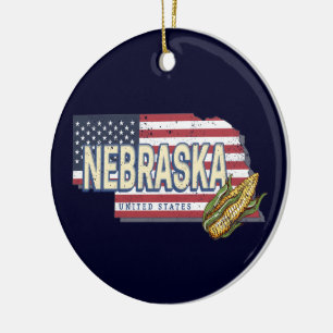 Nebraska United States Retro State Map Vintage USA Ceramic Tree Decoration
