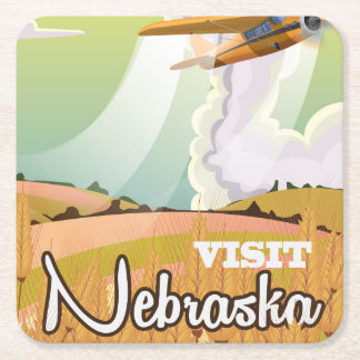 Nebraska vintage travel poster square paper coaster
