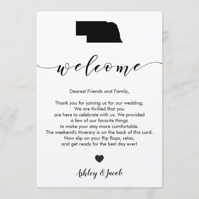 Nebraska Wedding Welcome Letter & Itinerary Card (Front)