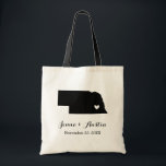 Nebraska Wedding Welcome Tote Bag<br><div class="desc">Welcome out of town wedding guests with a bag full of snacks and treats personalised with the state where you're getting married and the bride and groom's names and wedding date. Click Customise It to move the heart to show any city or location on the state map. Use the design...</div>