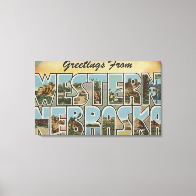 Nebraska (Western) - Large Letter Scenes Canvas Print (Front)