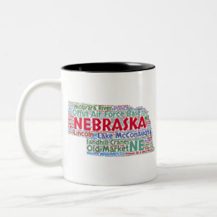 Nebraska Word Cloud Two-Tone Coffee Mug