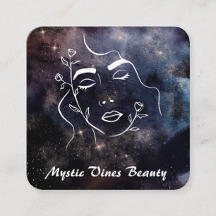 *~* Nebuala Cosmic Plant Goddess Woman Floral QR   Square Business Card