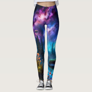 Nebula and Bioluminescent Alien Mushrooms  Leggings
