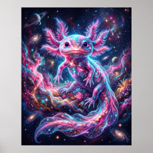 Nebula Axolotl Glowing Star Reef Art Poster