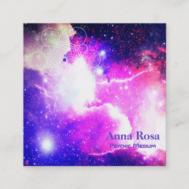 *~* Nebula Cosmic Galaxy Sacred Geometry Square Business Card (Front)