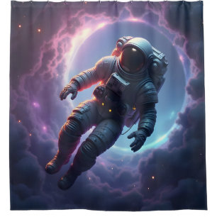 Nebula Drift: The Lone Explorer – Sci-Fi Space Art Shower Curtain