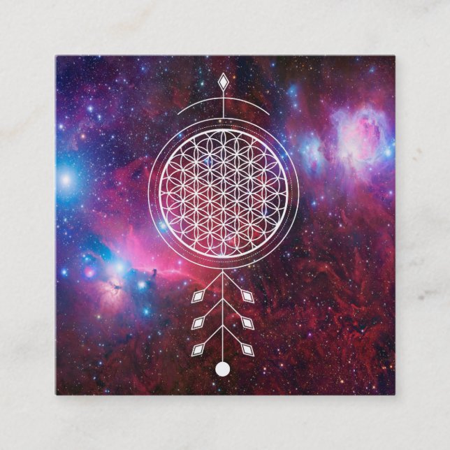 *~*  Nebula  Flower of Life Yoga Reiki Astrology Square Business Card (Front)