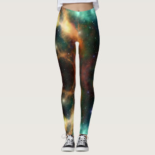 Nebula gold green blue gym active wear leggings